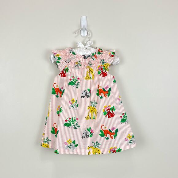 Mini Boden Stripy Smocked Dress in Boto Pink Jungle Print 3-6 Months NWOT - Picture 1 of 8